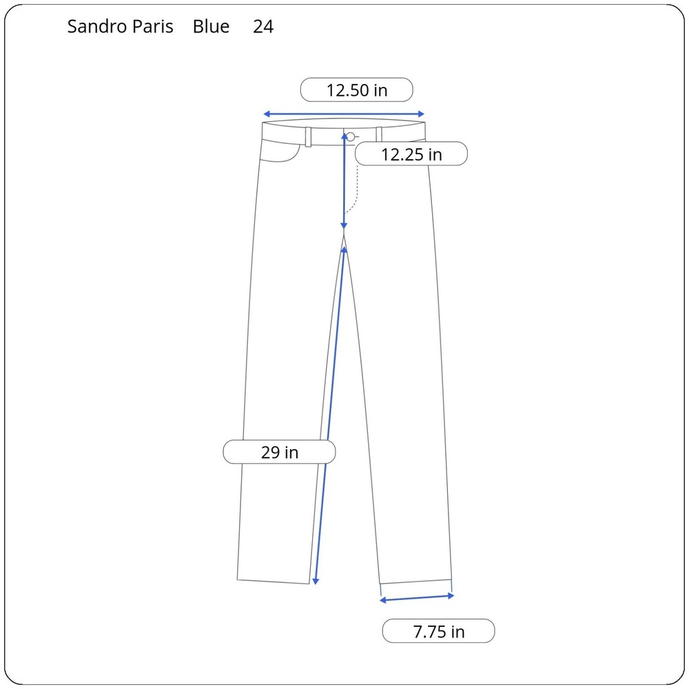 Sandro Paris Women's US 24 x 29 Medium Blue High Rise Knee Patch Straight Jeans - Picture 3 of 9